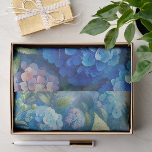Levendige blauwe Hydrangea en bladeren Decoupage Tissuepapier (Geschenk)