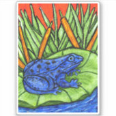 Levendige Blauwe Kikker Zwarte Vlekken Lelie Pad G Sticker (Voorkant)