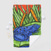 Levendige Blauwe Kikker Zwarte Vlekken Lily Pad Re Golfhanddoek (Insitu)