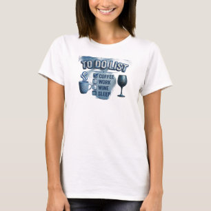 Levendige Blauwe KOFFIE DAN WIJN Creatieve Print T-shirt