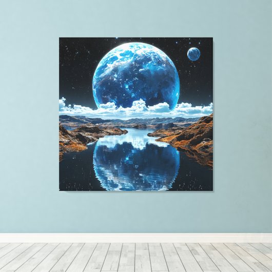 Levendige blauwe maan canvas afdruk (Insitu (Houten vloer))