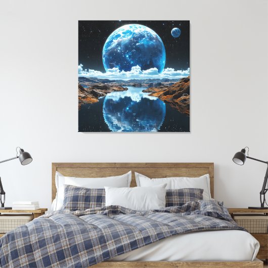 Levendige blauwe maan canvas afdruk (Insitu (Slaapkamer))