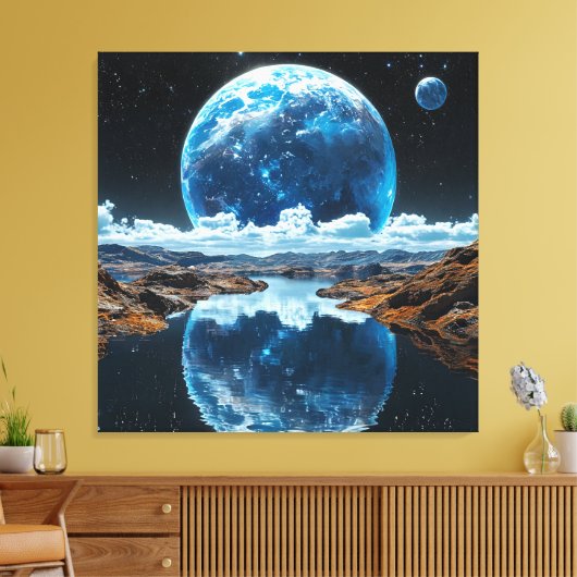 Levendige blauwe maan canvas afdruk (Insitu (Woonkamer))