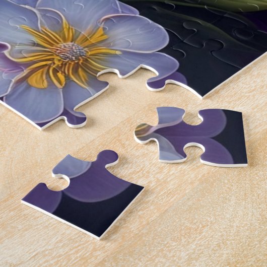 Levendige Blauwe, Paarse Fantasy Tuinbloemen Legpuzzel (Zijkant)