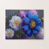 Levendige Blauwe, Paarse Fantasy Tuinbloemen Legpuzzel (Horizontaal)