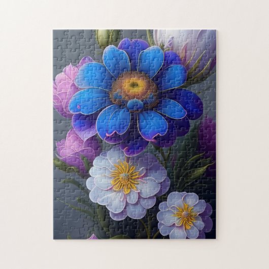 Levendige Blauwe, Paarse Fantasy Tuinbloemen Legpuzzel (Verticaal)