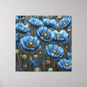 Levendige blauwe papavers bloeien canvas afdruk