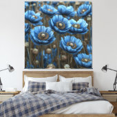 Levendige blauwe papavers bloeien canvas afdruk (Insitu (Slaapkamer))