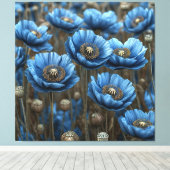 Levendige blauwe papavers bloeien canvas afdruk (Insitu (Houten vloer))