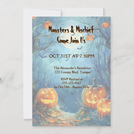 Levendige blauwe pompoen Halloween Kaart (Voorkant)