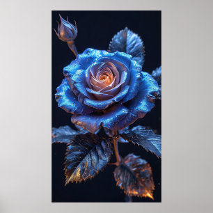 Levendige blauwe-roze bloem met een metaalglans poster