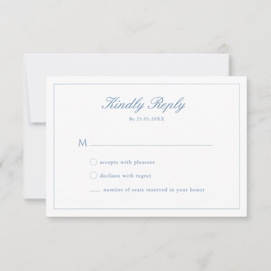 Levendige Blauwe Script Crest Monogram RSVP Kaart (Voorkant)