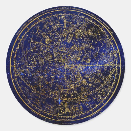 Levendige Blauwe Sterkaart/Golden Constellation We Ronde Sticker (Voorkant)
