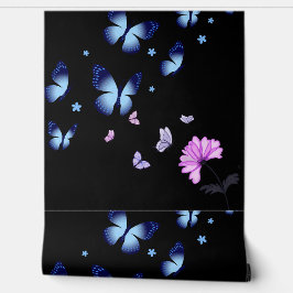 Levendige Blauwe Vlinder Middennacht Textuur Vinyl Behang
