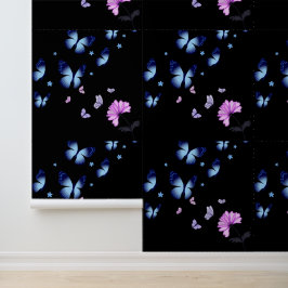 Levendige Blauwe Vlinder Middennacht Textuur Vinyl Behang