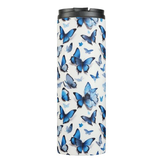Levendige blauwe vlinders thermosbeker (Achterkant)