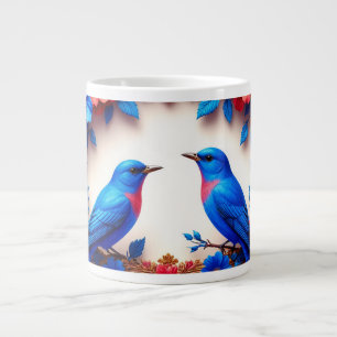 Levendige Blauwe Vogels Rustend Tussen Kleurrijke Grote Koffiekop