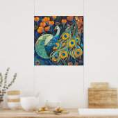 Levendige Blauwe waterkleur Peacock Poster (Keuken)