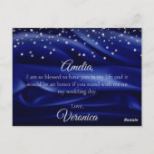 Levendige blauwe Zijde word mijn Bridesmaid. Briefkaart (Achterkant)