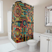 Levendige Blauwgroen "Aztec Dream" Chic Badkamer D Douchegordijn (In situ)