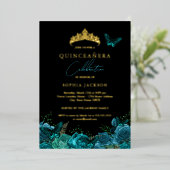 Levendige Blauwgroen Blauwe Zwarte Vlinder Quincea Folie Uitnodiging (Staand Voorkant)