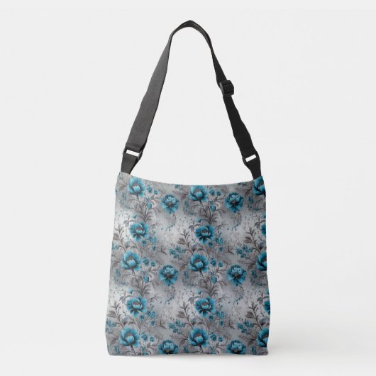Levendige Blauwgroen Bloemen: Stijlvolle Bloemen C Crossbody Tas (Voorkant)