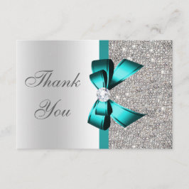 Levendige Blauwgroen Bow Silver Diamonds Dank u we Bedankkaart