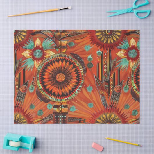 Levendige Blauwgroen "ingewikkelde echo's" Patroon Tissuepapier (Craft)