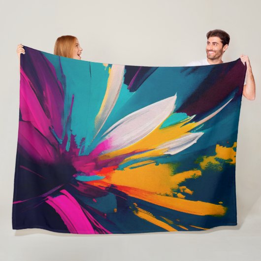 Levendige Bloei – Explosieve Abstracte Bloemenergi Fleece Deken (In situ)