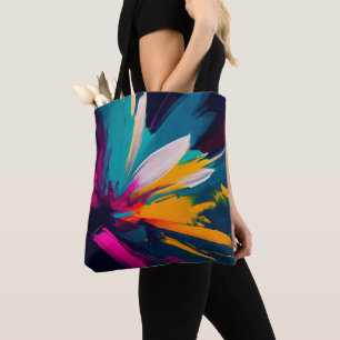 Levendige Bloei – Explosieve Abstracte Bloemenergi Tote Bag