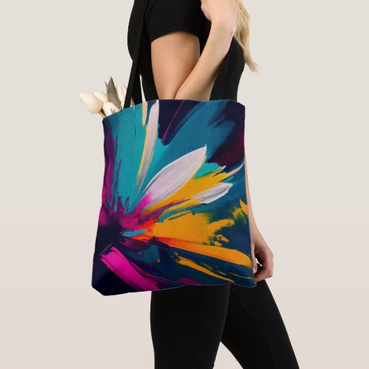 Levendige Bloei – Explosieve Abstracte Bloemenergi Tote Bag (Dichtbij)