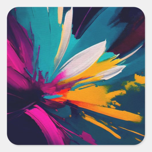 Levendige Bloei – Explosieve Abstracte Bloemige En Vierkante Sticker (Voorkant)