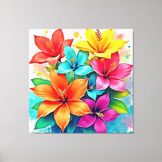 Levendige Bloei: Tropisch Bloemengeweld Design Canvas Afdruk (Voorkant)