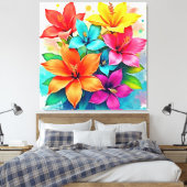Levendige Bloei: Tropisch Bloemengeweld Design Canvas Afdruk (Insitu (Slaapkamer))
