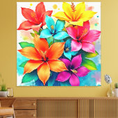 Levendige Bloei: Tropisch Bloemengeweld Design Canvas Afdruk (Insitu (Woonkamer))