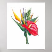Levendige bloei van rode anthurium vogels van het  poster (Voorkant)