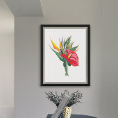 Levendige bloei van rode anthurium vogels van het  poster