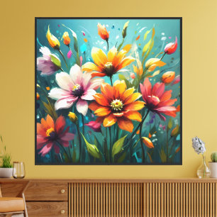 Levendige bloeiende bloemen muurkunst canvas afdruk