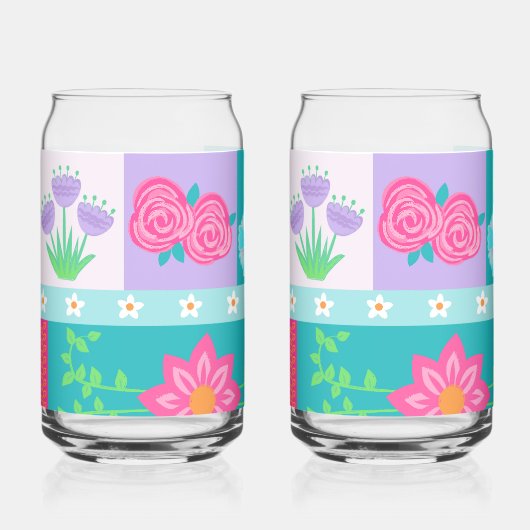 Levendige Bloeiende Bloemen Ontwerp Blikvorm Glas (Voorkant)