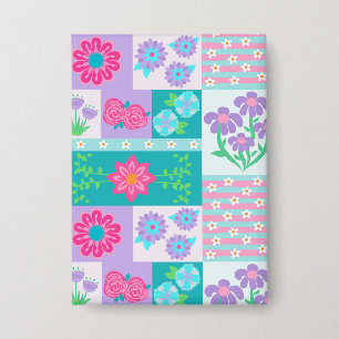 Levendige Bloeiende Bloemen Ontwerp Button
