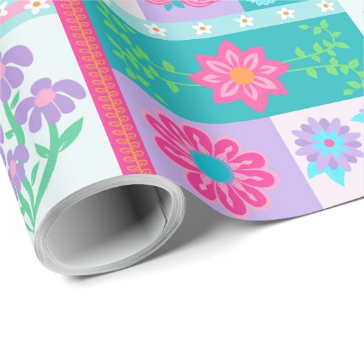 Levendige Bloeiende Bloemen Ontwerp Cadeaupapier (Rol Hoek)