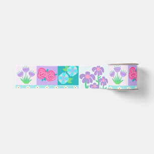 Levendige Bloeiende Bloemen Ontwerp Grosgrain Lint