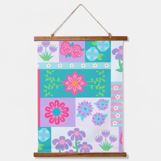 Levendige Bloeiende Bloemen Ontwerp Hangend Wandkleed (Voorkant)