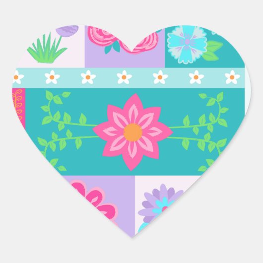 Levendige Bloeiende Bloemen Ontwerp Hart Sticker (Voorkant)