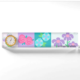 Levendige Bloeiende Bloemen Ontwerp Naambordje