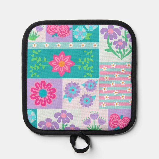 Levendige Bloeiende Bloemen Ontwerp Pannenlap (Voorkant)
