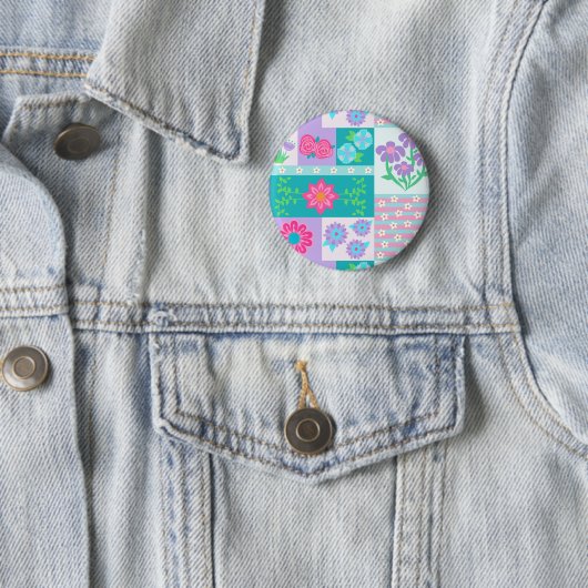 Levendige Bloeiende Bloemen Ontwerp Ronde Button 5,7 Cm (In situ)