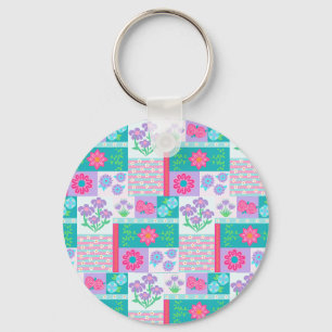 Levendige Bloeiende Bloemen Ontwerp Sleutelhanger