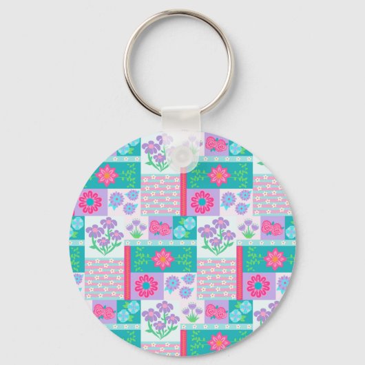 Levendige Bloeiende Bloemen Ontwerp Sleutelhanger (Voorkant)
