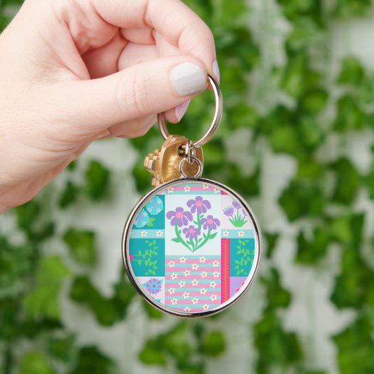 Levendige Bloeiende Bloemen Ontwerp Sleutelhanger (Hand)
